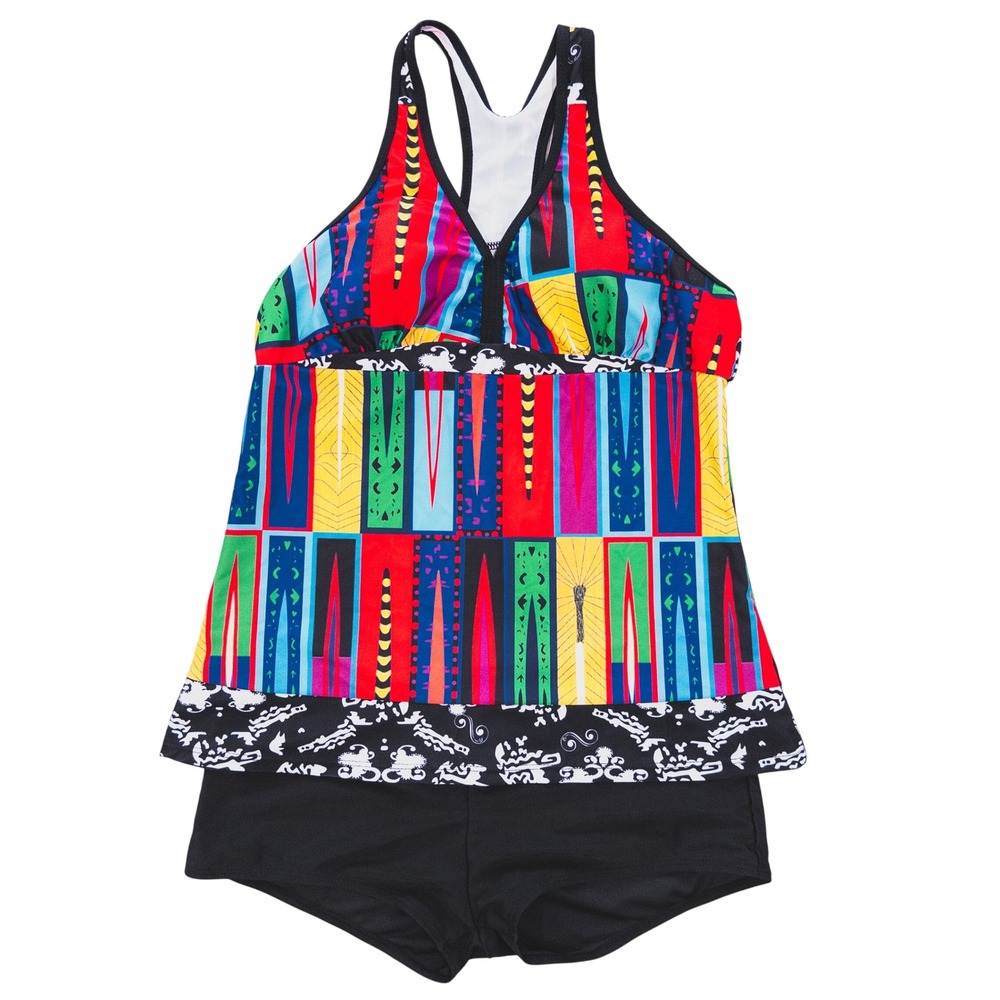 Tankini Swimsuit Women Large Multicolor Geometric Abstract Two Piece Set